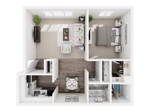 Floor plan for 1 bed, 1 bath, 853 sqft